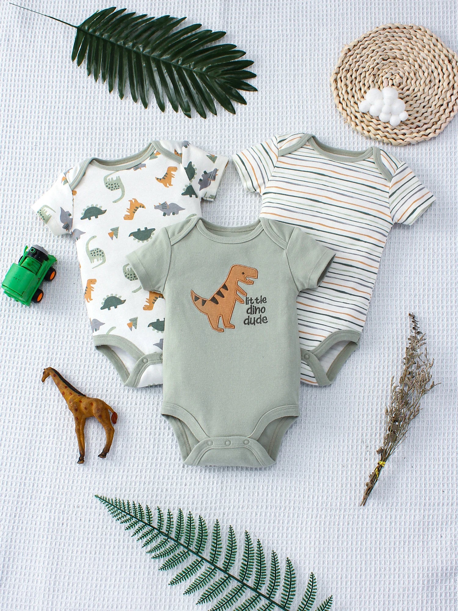Set di tre pezzi con motivo Baby Body dinosauro dei cartoni animati 0-9 mesi