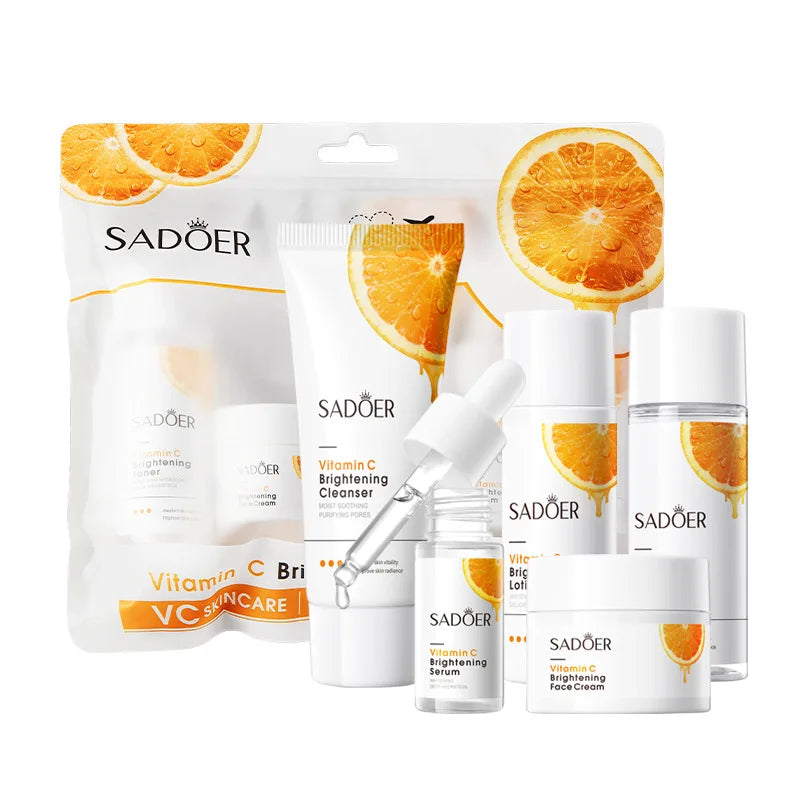5 pezzi Set viso alla vitamina C per idratare, sbiancare e schiarire, con acido ialuronico