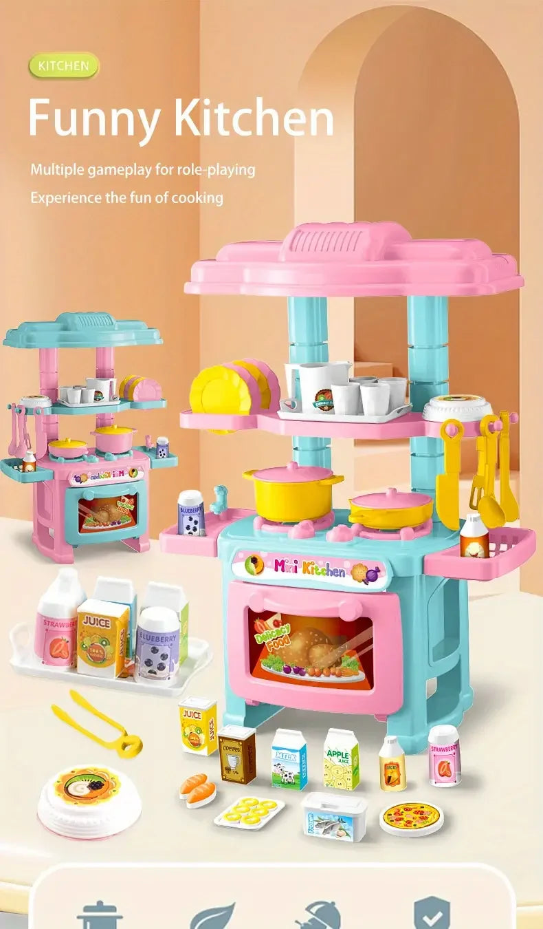 Mini tavolo da cucina Play Set compreso di stoviglie, mestoli, pentole e tanto altro