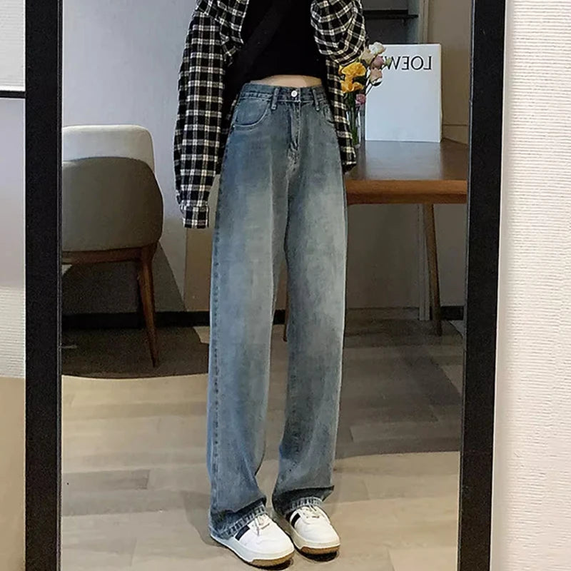 Jeans Donna Vintage Gamba Larga  Vita Alta