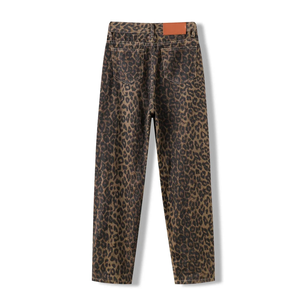 Jeans con stampa leopardata per donna Vita alta Y2k Retro Fashion Streetwear Denim  Hip Hop