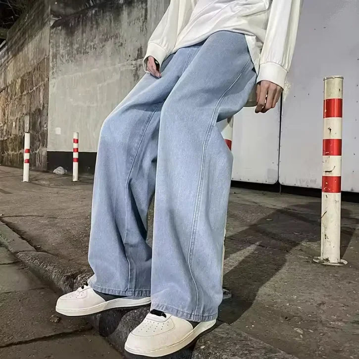 Jeans Larghi Uomo Stile Coreano Moda Sciolto Dritto Gamba Larga