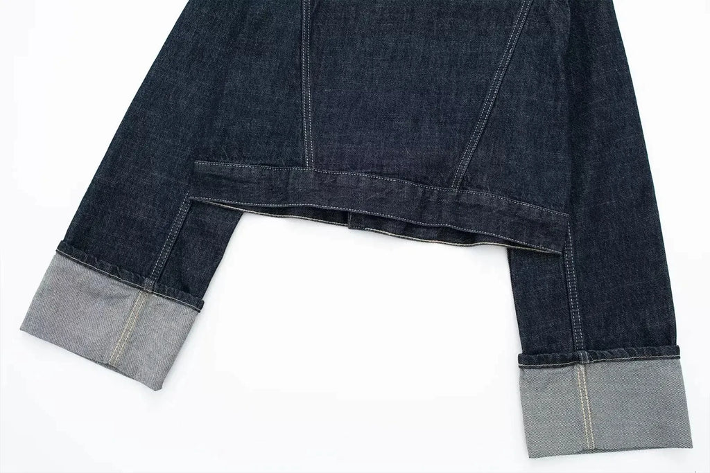 Set Casual Risvolto Manica Lunga Crop Giacca Bottoni Femminile Vintage Gamba Larga Jeans