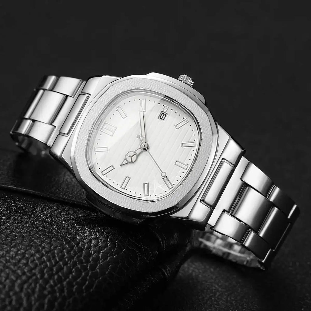 Orologi da uomo di lusso Moda Quadrante quadrato Cinturino in acciaio inossidabile Orologio al quarzo senza scatola