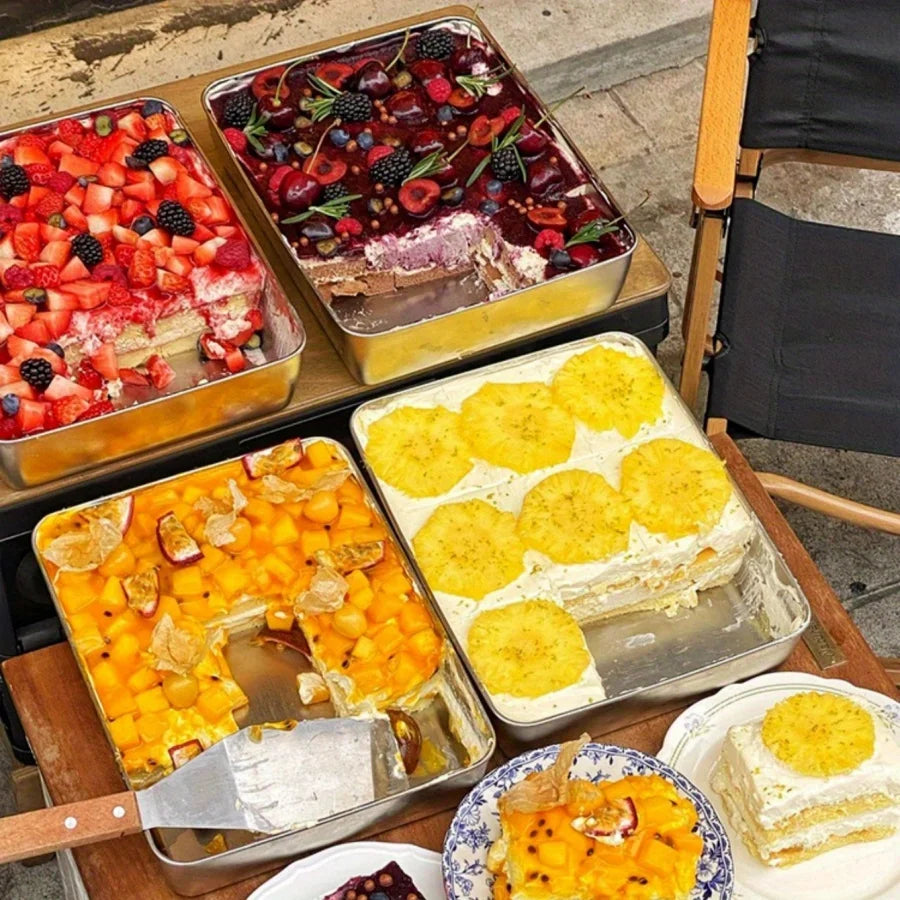 3 pezzi contenitori per alimenti in acciaio inossidabile e coperchi trasparenti