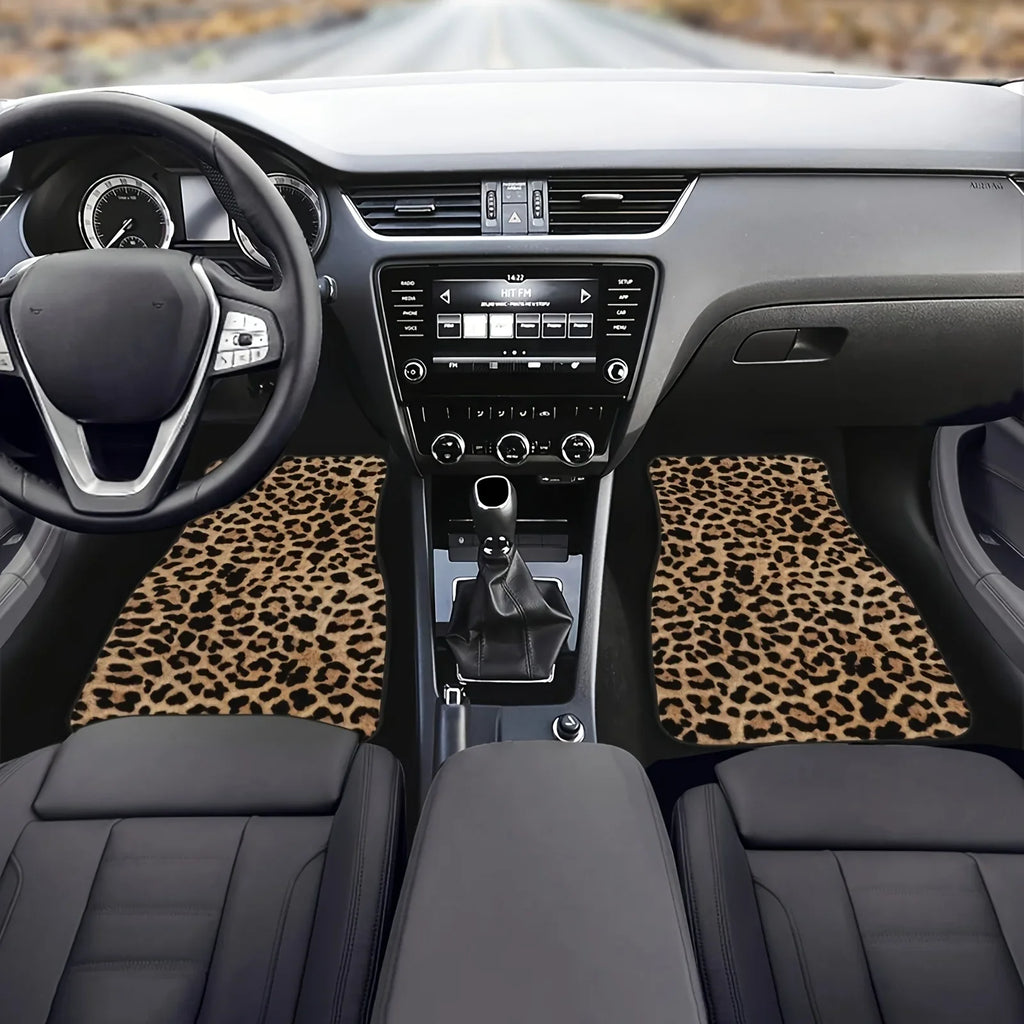 Set di tappetini per auto con stampa leopardata, dimensioni universali per tutte le stagioni per sedili anteriori e posteriori