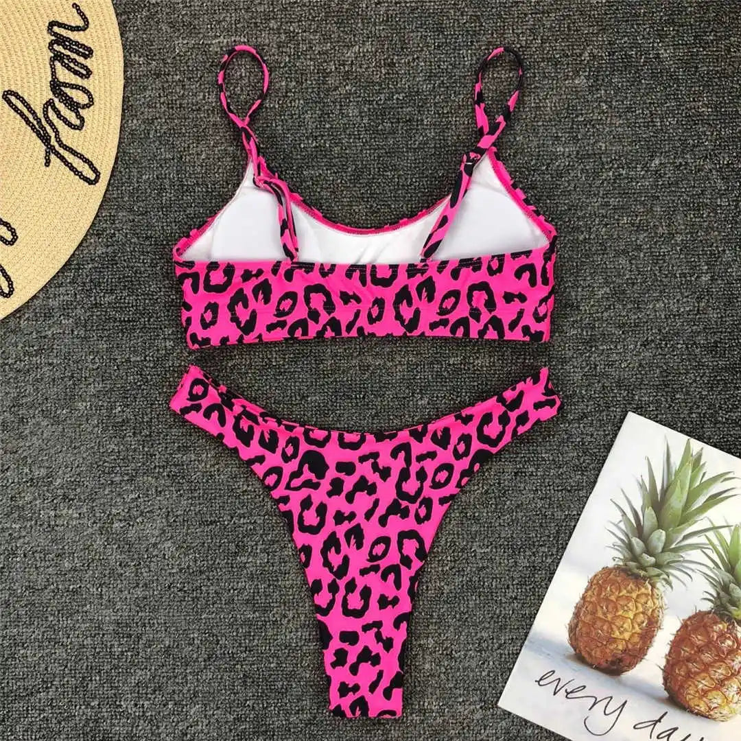 Set Costume leopardato da bagno brasiliana Donna