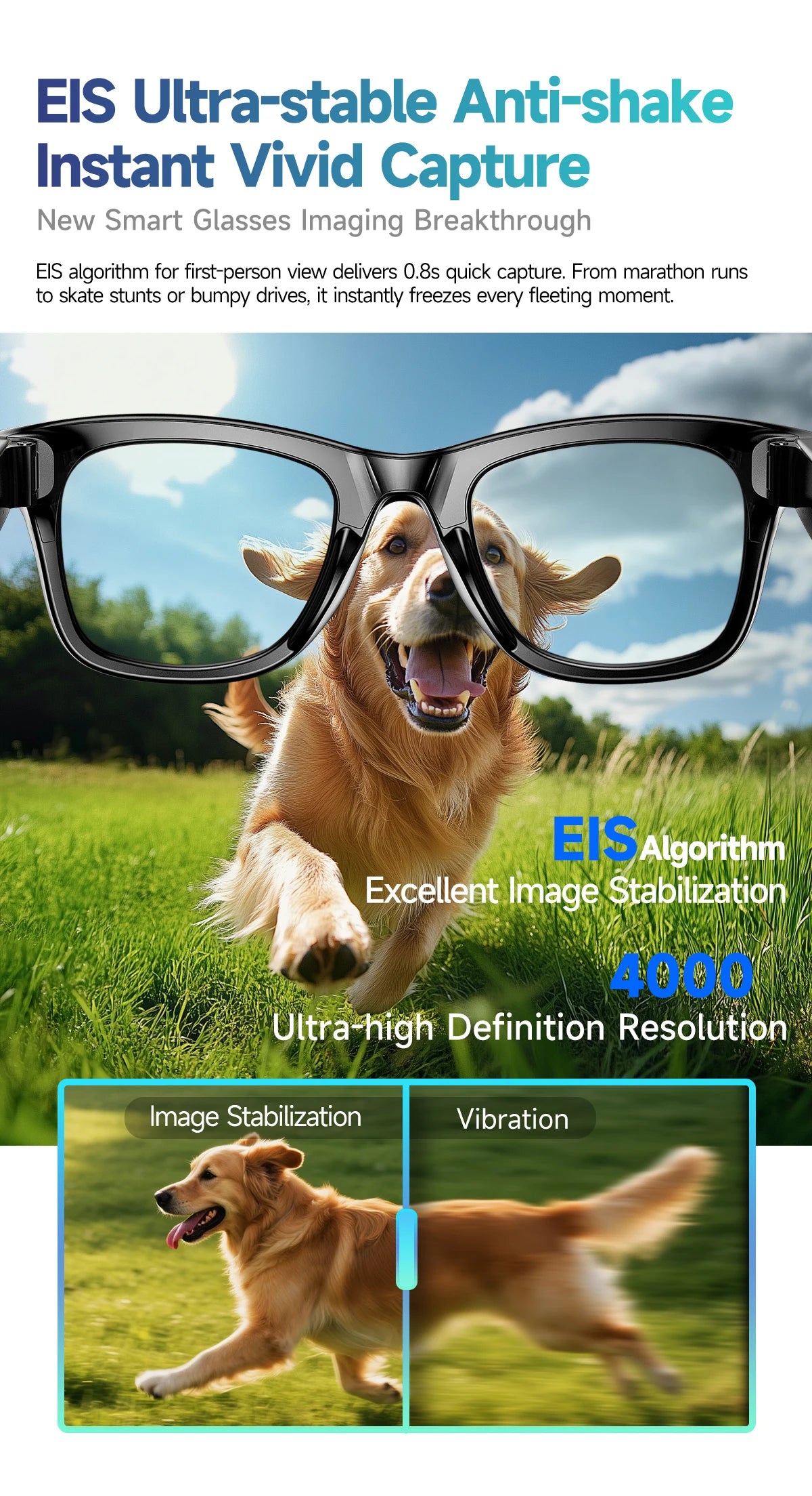 Nuova fotocamera da 800 W Occhiali AI Occhiali di traduzione intelligente che cambiano colore Foto Registrazione video Chiamata impermeabile Occhiali da sole intelligenti
