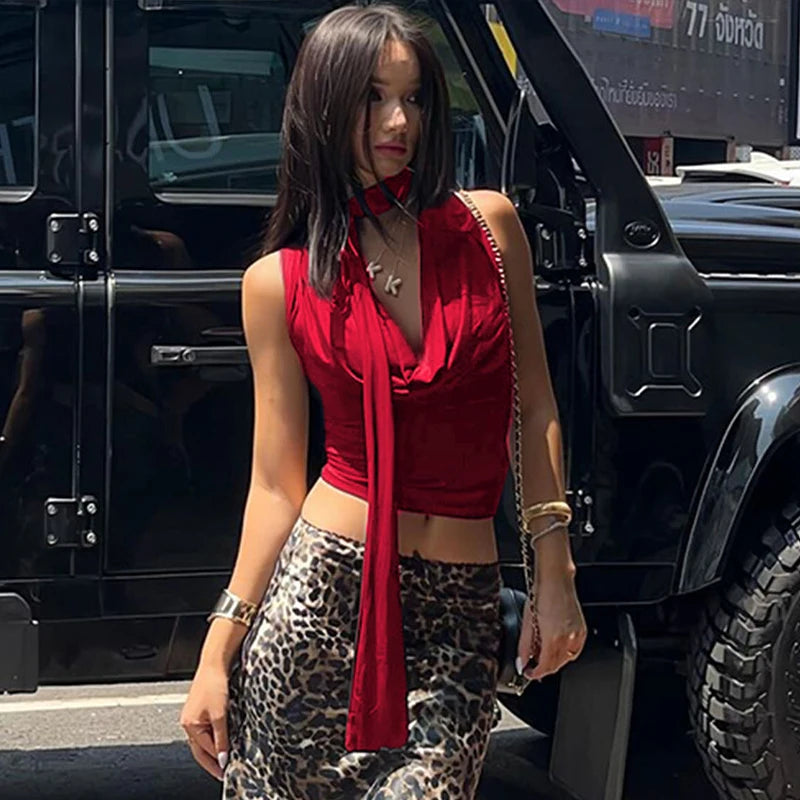 Gilet da donna estate senza maniche petto basso Top