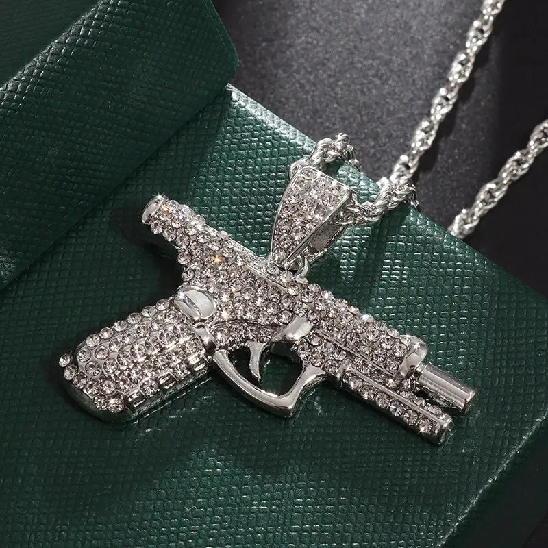 Collana Pistola in acciaio inox con Swarovski
