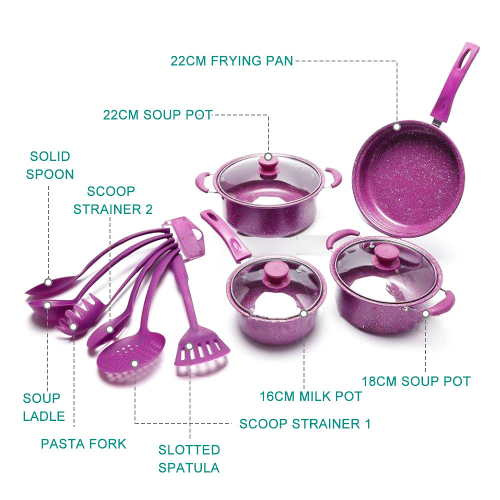 Set di pentole e padelle antiaderente + utensili 13 Pz