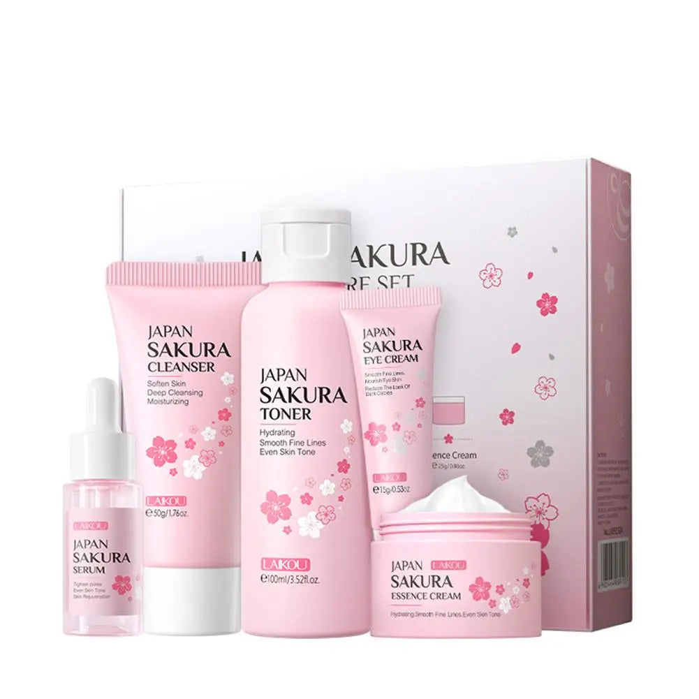 Set 3/5 Sakura Skin Care Crema Viso, Siero Toner, Detergente Viso, Protezione Solare, Crema Occhi, Confezione Regalo