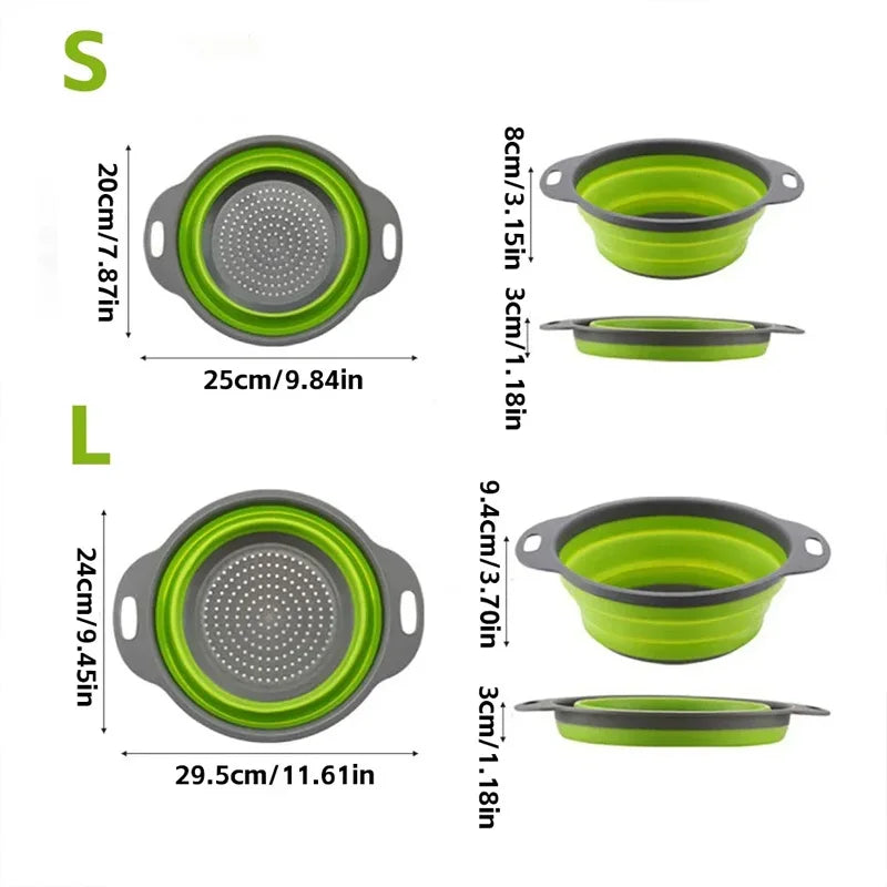 Cesto di scarico pieghevole in silicone, Cesto di lavaggio di frutta e verdura , Filtro pieghevole, Scolapasta