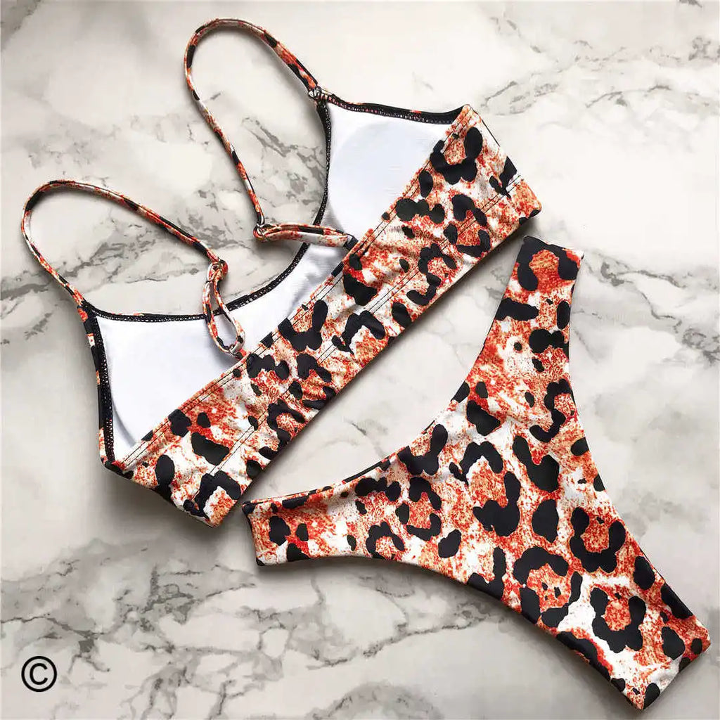 Set Costume leopardato da bagno brasiliana Donna