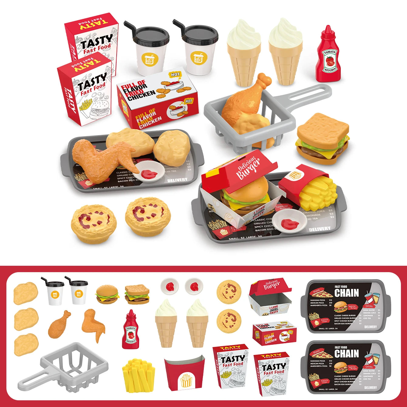 Giocattoli per bambini: gioco di finzione, barbecue, fast food, pizza, sushi, tè pomeridiano, dessert, cibo da cucina, set di giocattoli