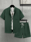 Set di camicie e pantaloncini a maniche corte Waffle da uomo Estate Casual 2 pezzi