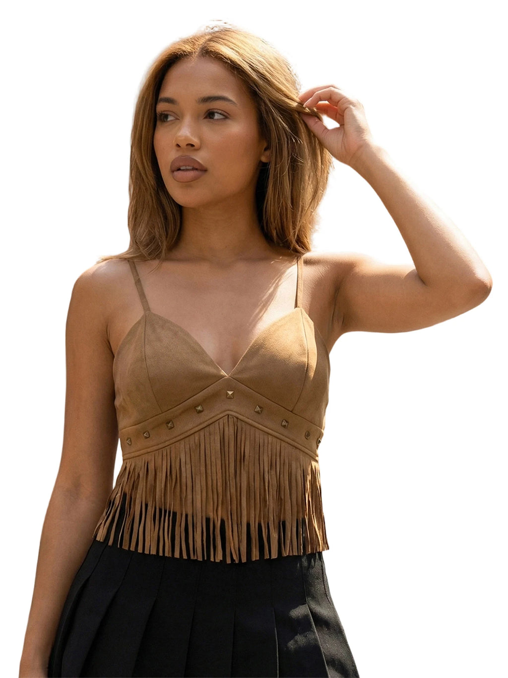 Corsetto con nappe estive da donna Top Retro Cowboy Elegante senza maniche con scollo a V