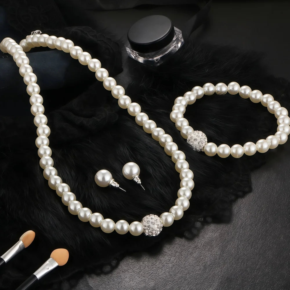 3 PZ Collana, Bracciale, Orecchini Set di gioielli di perle