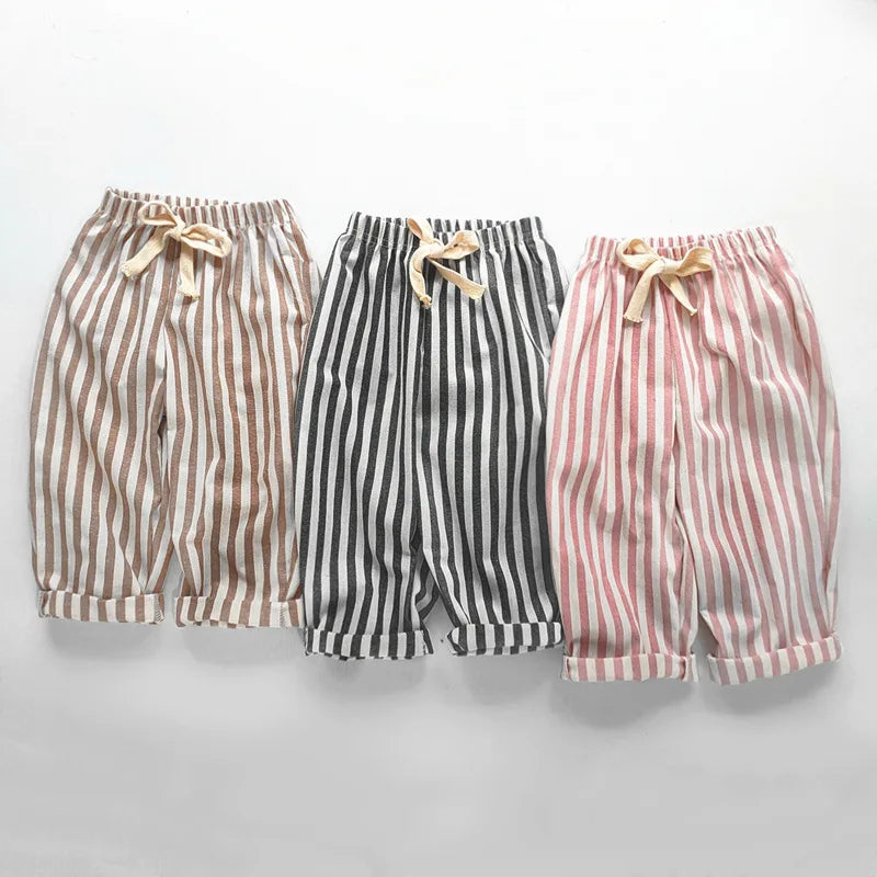 Pantaloni a righe in cotone di lino  per bambini
