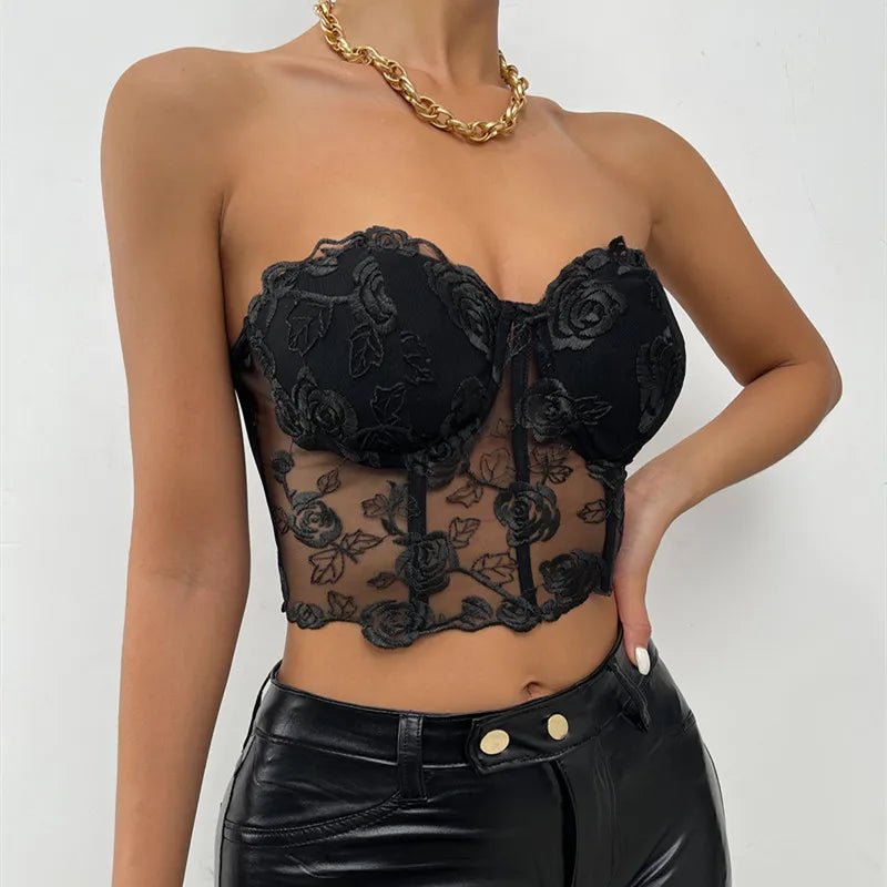 Yimunancy Crop Top senza spalline Donna Floreale