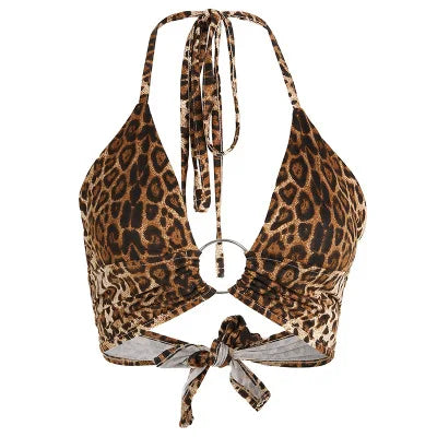 Top corto con stampa leopardata Fasciatura senza schienale