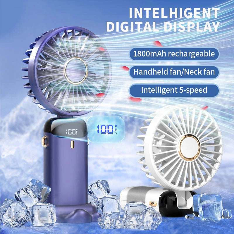 Mini ventilatore portatile ricaricabile USB a 5 velocità e schermo di visualizzazione 1800mAh