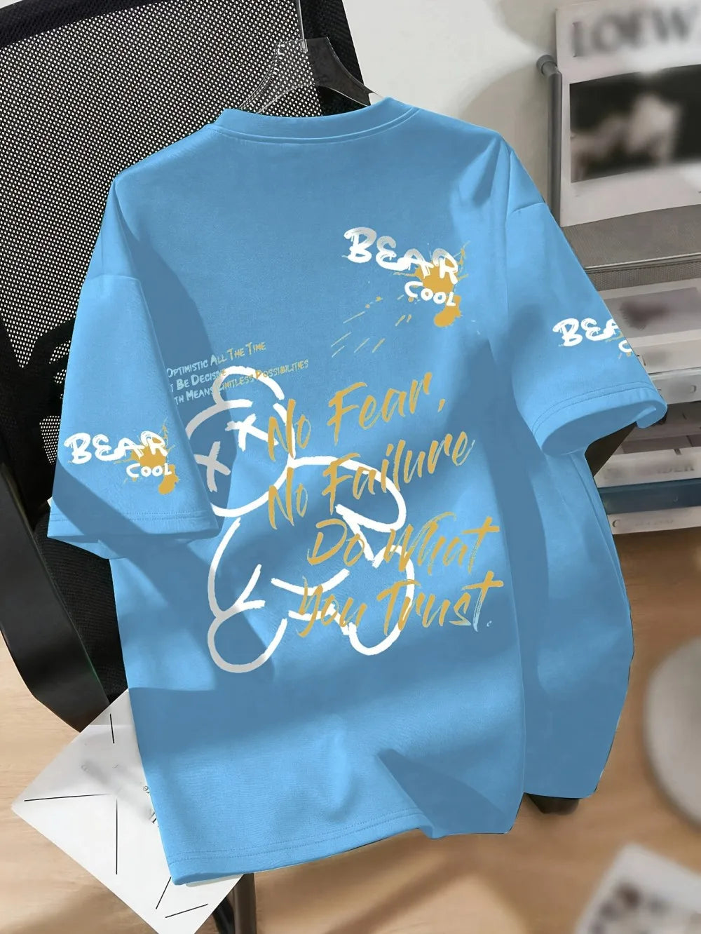 T-shirt estiva da uomo girocollo traspirante con motivo a stampa di orso