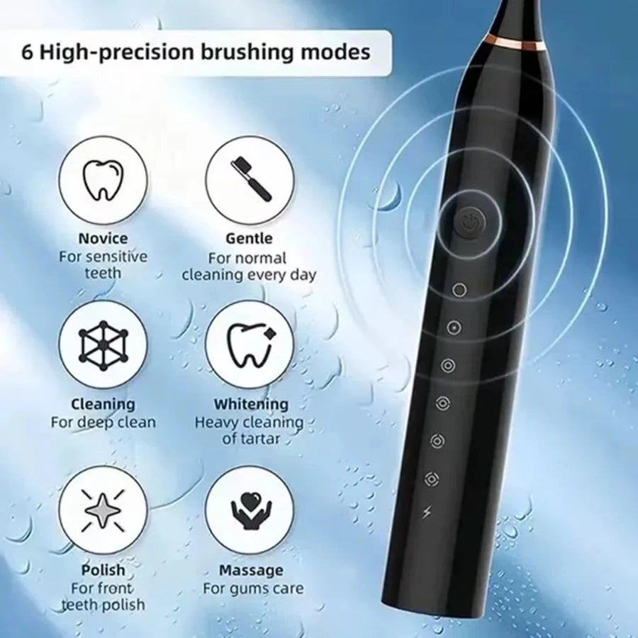 Spazzolino elettrico ad ultrasuoni Modalità a sei Ricarica USB Impermeabile Set di coppia