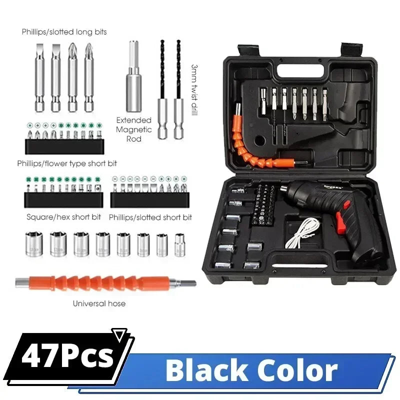 Cacciavite elettrico portatile Cordless 47 in 1 Cacciavite ricaricabile ruotato di 90 gradi con LED