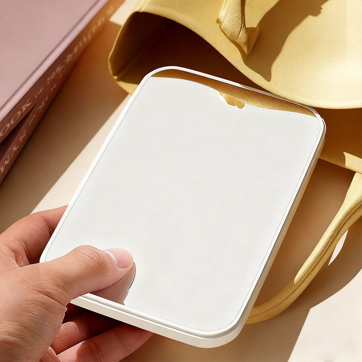 Specchio per il trucco portatile rosa/bianco, specchio per il trucco da viaggio pieghevole