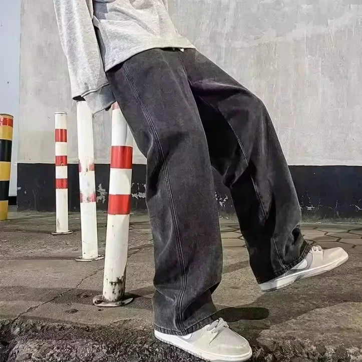 Jeans Larghi Uomo Stile Coreano Moda Sciolto Dritto Gamba Larga