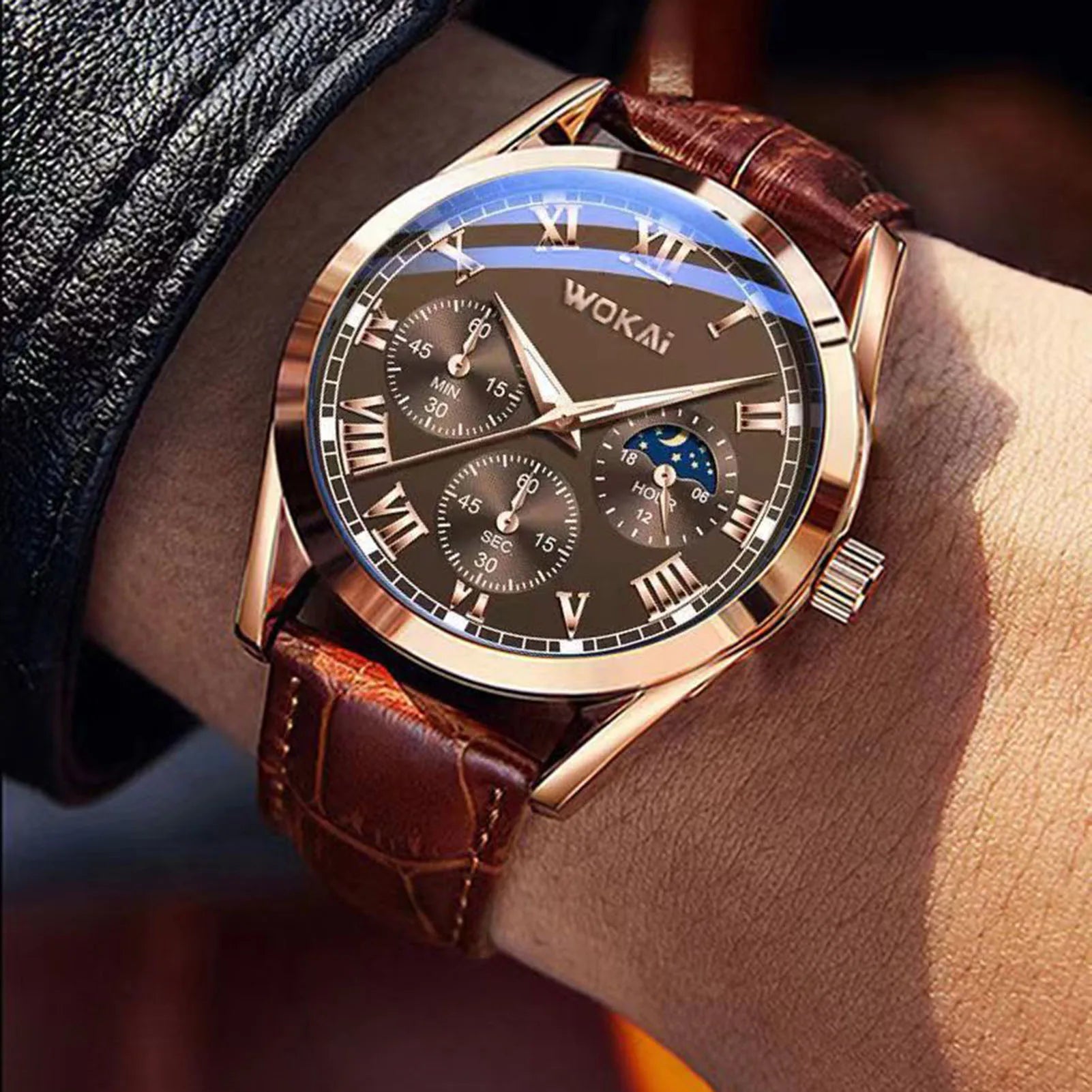 Orologi di lusso Uomo Business PU Pelle Orologio al Quarzo