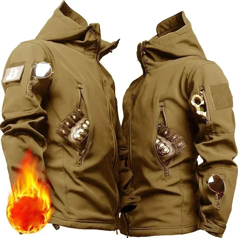 Giacca con cappuccio multi-tasche + Pantaloni in pile da Caccia Impermeabile