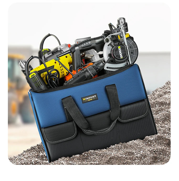 Borsa per attrezzi a bocca larga, resistente, con tasche, per la conservazione e il trasporto degli attrezzi da uomo