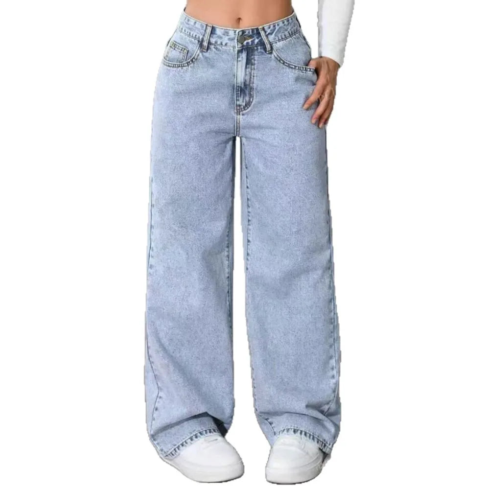 Jeans a gamba larga da donna a vita alta