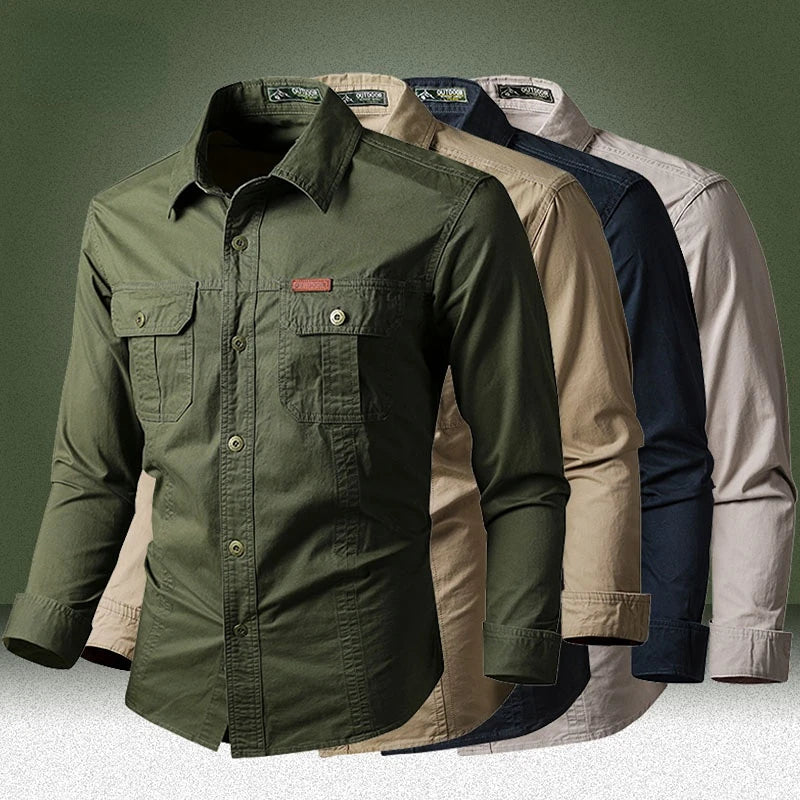 Camicie militari Uomo Cotone Casual Slim Fit Top