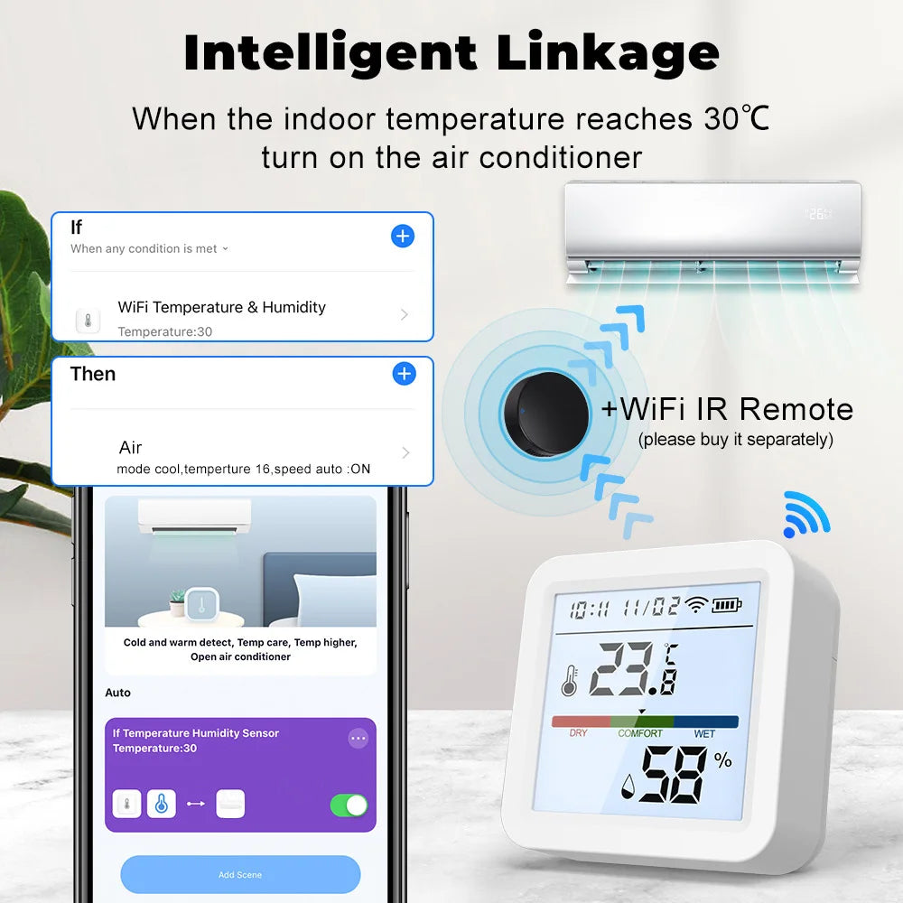Tuya Smart WiFi Bluetooth Temperatura Umidità Sensore Wireless Home Retroilluminazione Termometro Igrometro APP Rilevatore di controllo remoto