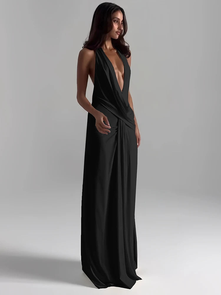 Abito Lungo Donna con scollo a V e spacco alto