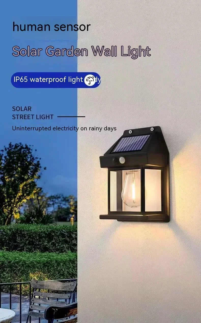Lampada da parete al tungsteno solare Sensore di movimento all’aperto 3 modalità Lampada a induzione solare