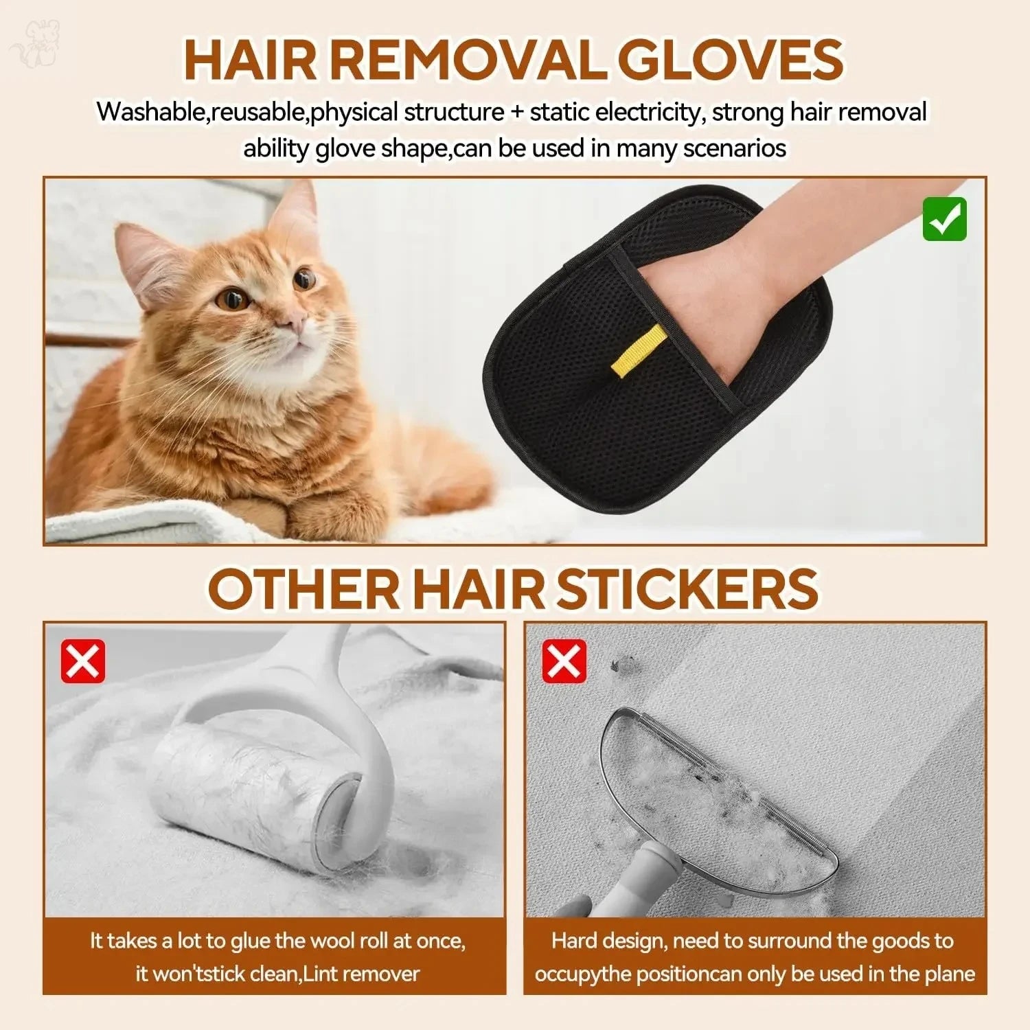 Strumento per la rimozione dei peli degli animali domestici Guanti riutilizzabili