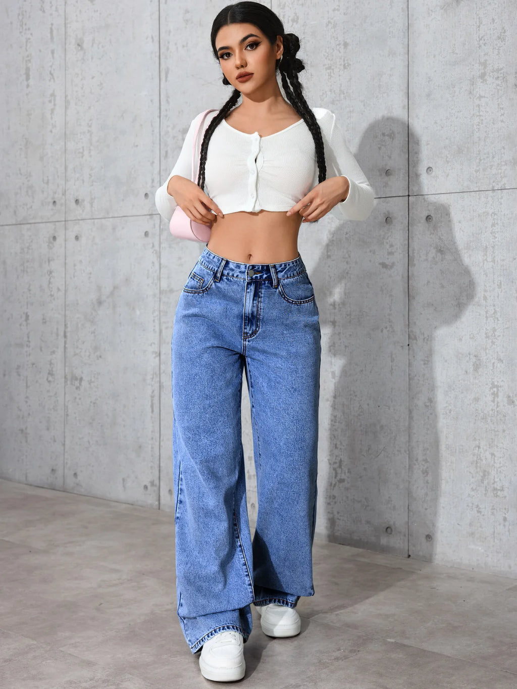 Jeans a gamba larga da donna a vita alta