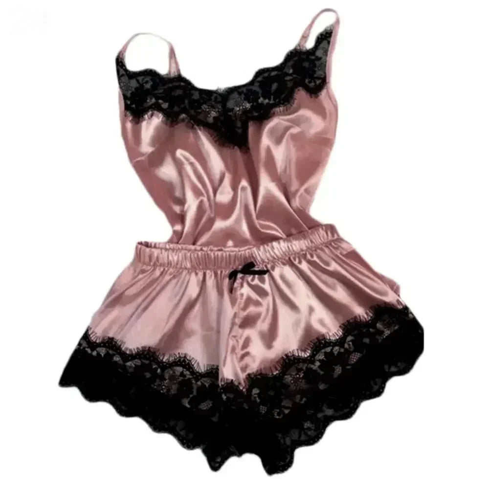 Pigiama di seta in pizzo Set Sexy Top