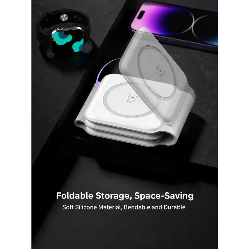 Stazione di ricarica magnetica da viaggio wireless charter portatile 3 in 1 completamente compatibile con il dock di ricarica compatto pieghevole MagSafe