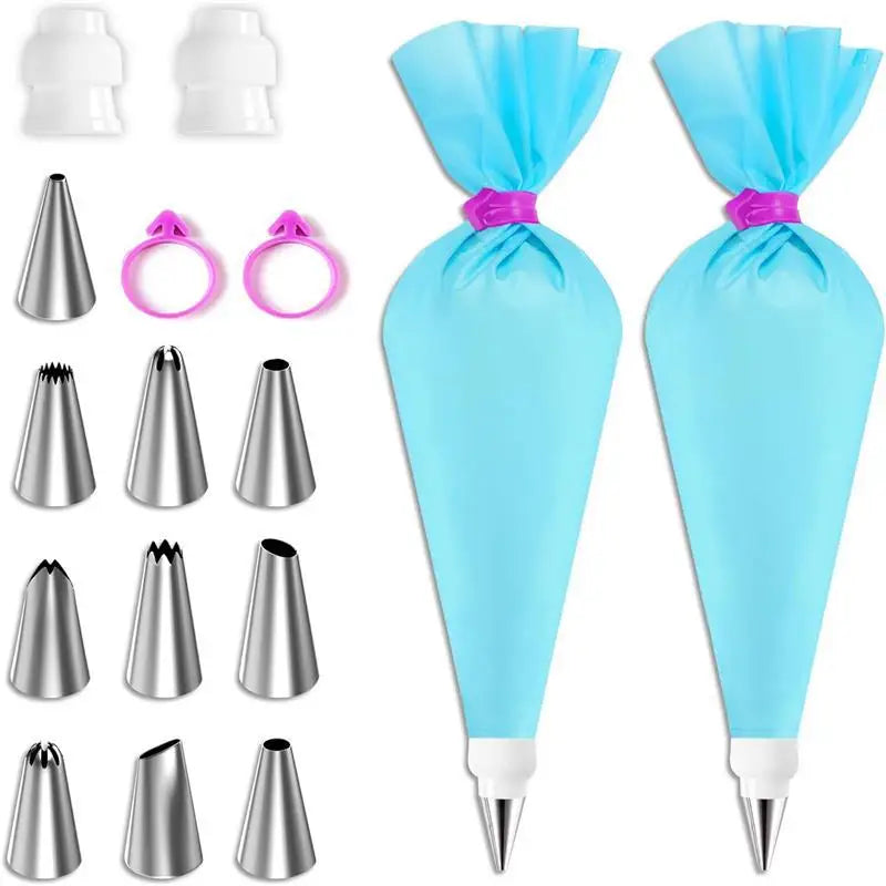 Sacchetti per tubazioni in silicone e punte Set Torta fai da te Kit di decorazione con ugello in acciaio inossidabile per pasticceria