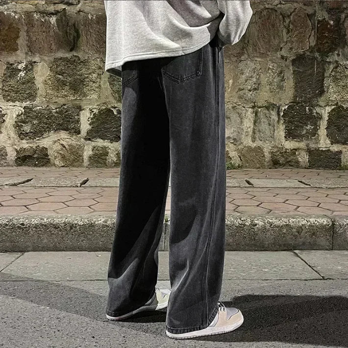 Jeans Larghi Uomo Stile Coreano Moda Sciolto Dritto Gamba Larga