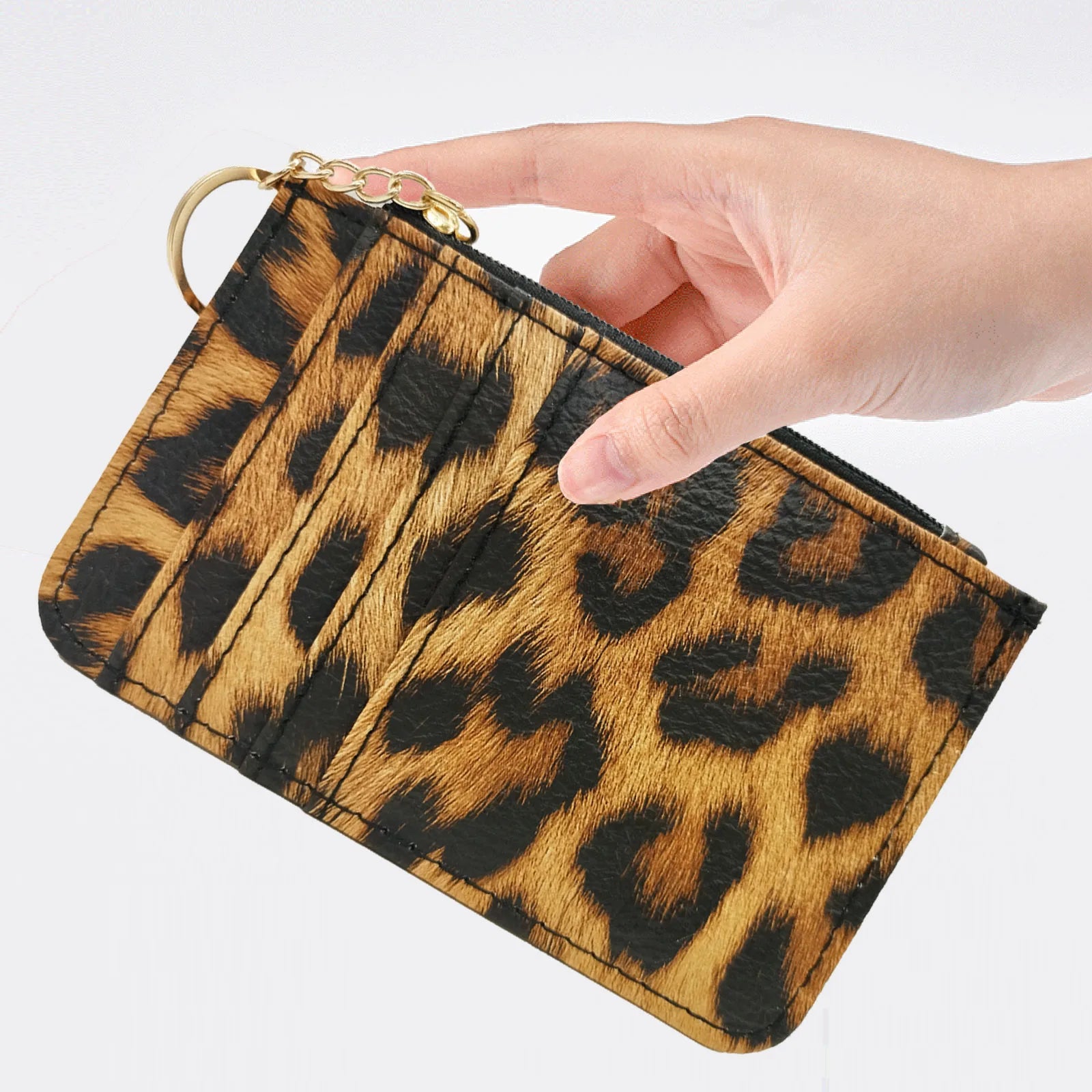 Nuovo portafoglio sottile in pelle con motivo leopardo per donne Portamonete con cerniera piccola