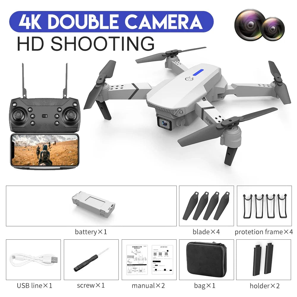 E88 Pro WiFi FPV Drone - Single/Dual 4K/1080P Camera, Grandangolare HD, Altitude Hold, pieghevole