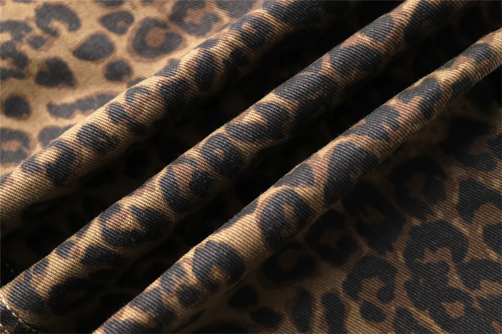 Jeans con stampa leopardata per donna Vita alta Y2k Retro Fashion Streetwear Denim  Hip Hop