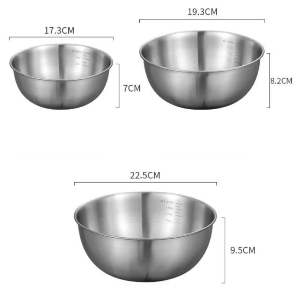 1-3 Set di ciotole in acciaio inossidabile con bilancia per cucinare, cuocere, riporre gli alimenti, ciotole di miscelazione di grande capacità