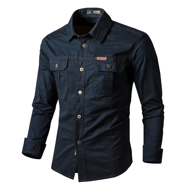 Camicie militari Uomo Cotone Casual Slim Fit Top